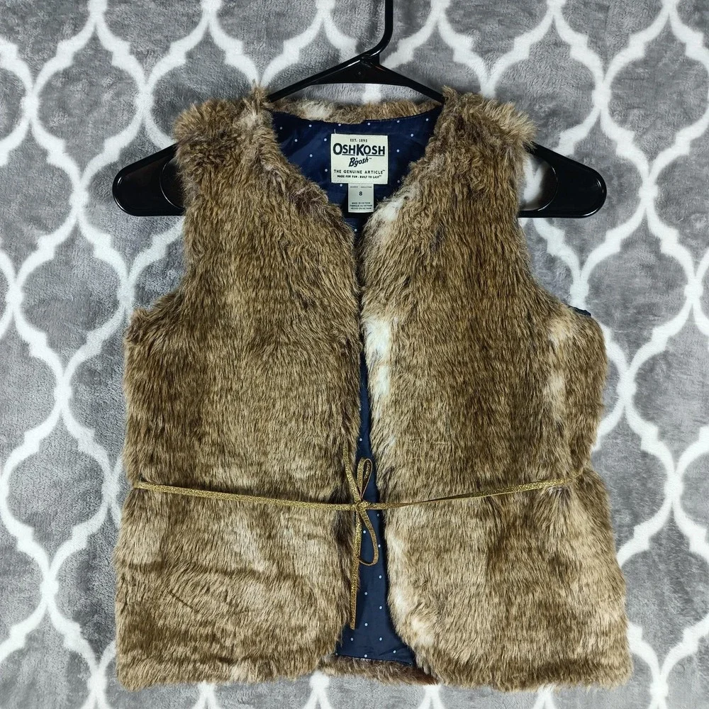 OshKosh Bgosh Vest Girls Size 8 Brown Faux Fur Belted Lined Boho Cowgirl